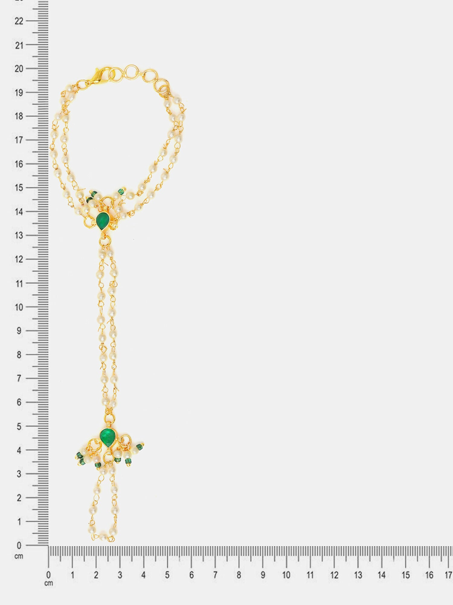 Ruby Raang Gold Hand Accessory With Green- White Kundan And Pearls - Distacart