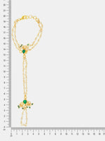 Thumbnail for Ruby Raang Gold Hand Accessory With Green- White Kundan And Pearls - Distacart