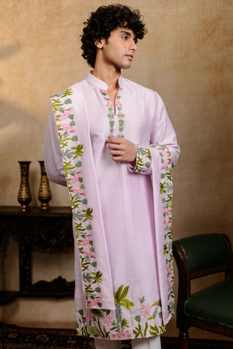 Falling Raw Silk Lavinder Taruni Hamsa Kurta Set By Hilo Design - Distacart