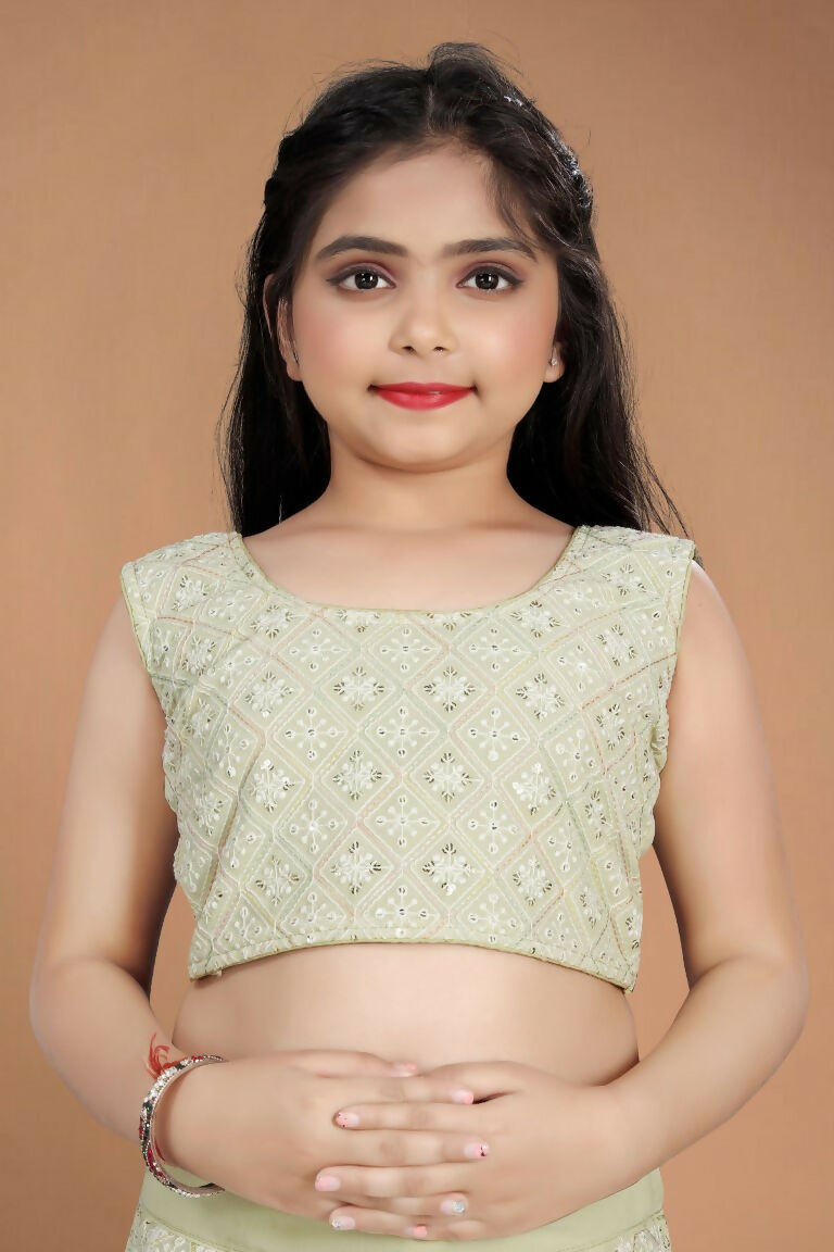 Wedding Designer Light Pista Heavy Fox Georgette Kidswear Lehenga - Aaradhna - Distacart