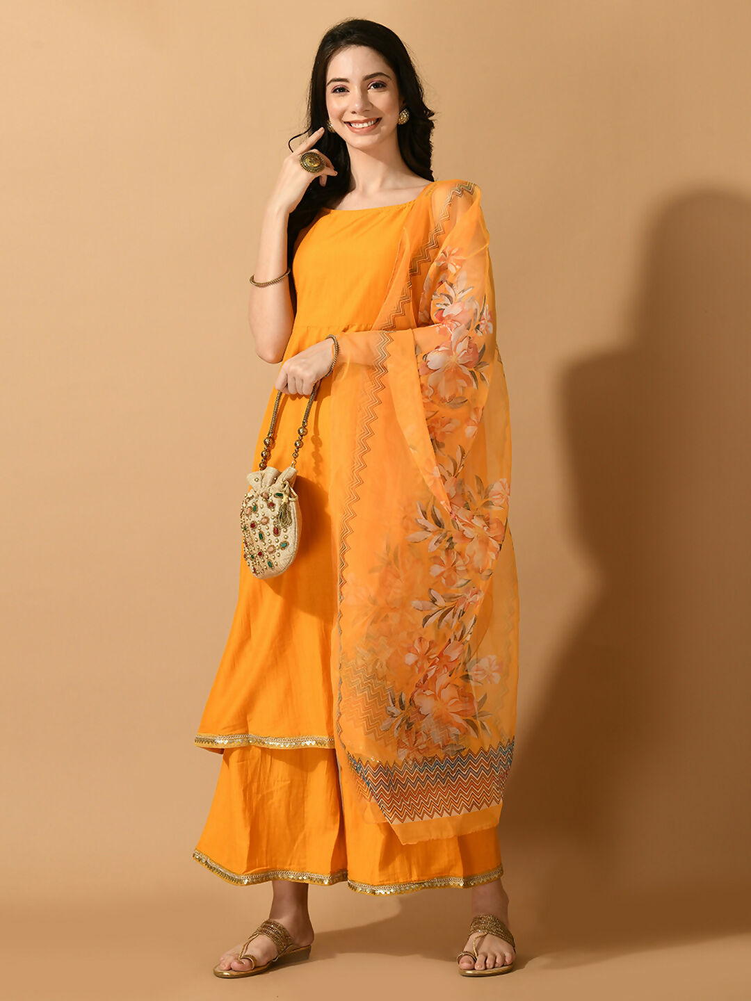 Myshka Women's Yellow Solid Party Kurta Sets - Distacart