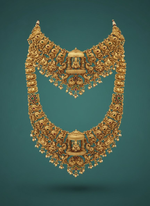 Thumbnail for Jewel City Grand South Indian Temple Bridal Necklace Set for Women – Antique Gold-Plated Lakshmi Haram with Choker & Jhumka - Distacart