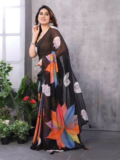 Partywear Designer Black Georgette Fancy Saree - Satrangi - Distacart