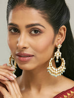 Thumbnail for Nuyug 22K Gold-Plated Kundan Stone Studded & Pearl Beaded Chandbalis