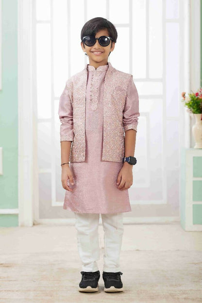 Raivat Ethnic Art Silk Embroidery Work 3 Pics Jacket Set In Onion Pink Colour - Distacart
