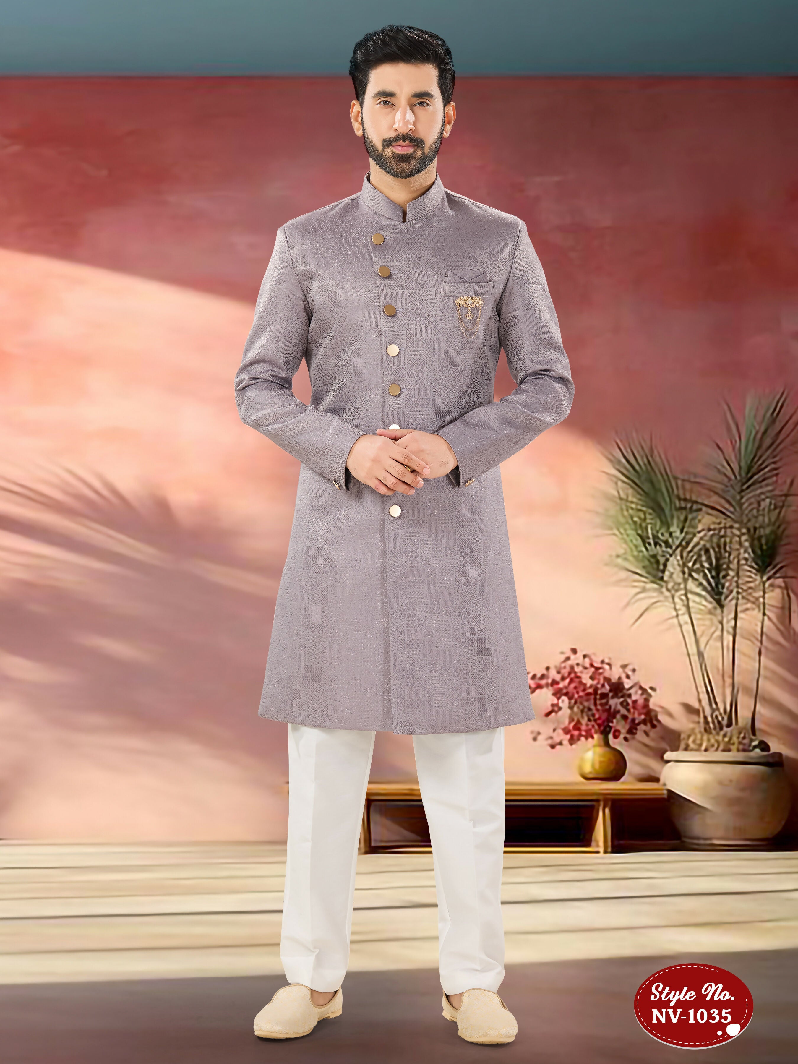 Joban Fashion Men's Light Purple Straight Imported Tr Self-Design In Fabric Indo-Western Kurta Set - Distacart
