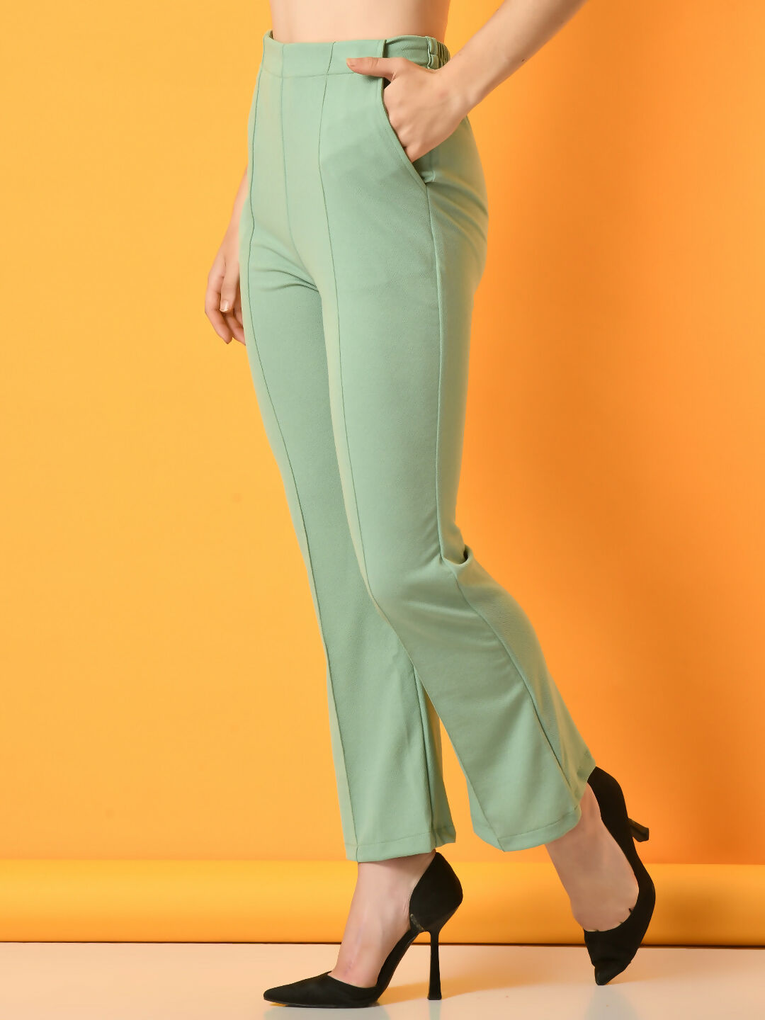 Myshka Women's Green Flared Party Trouser - Distacart