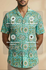 Thumbnail for Medallion — Teal Ajrakh Cotton Shirt by Hilo Design - Dista