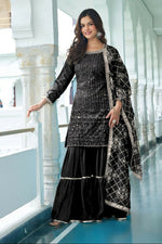 Thumbnail for Teeya Creation Black Colour Chinnon Silk Heavy Embroidery Work Fully Stitched Salwar Suit - Distacart