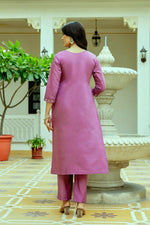 Thumbnail for The52 Purple Women's Beautiful Embroidered Viscose Chanderi Silk Fabric with Straight Kurta, Pant and Dupatta Set - Distacart