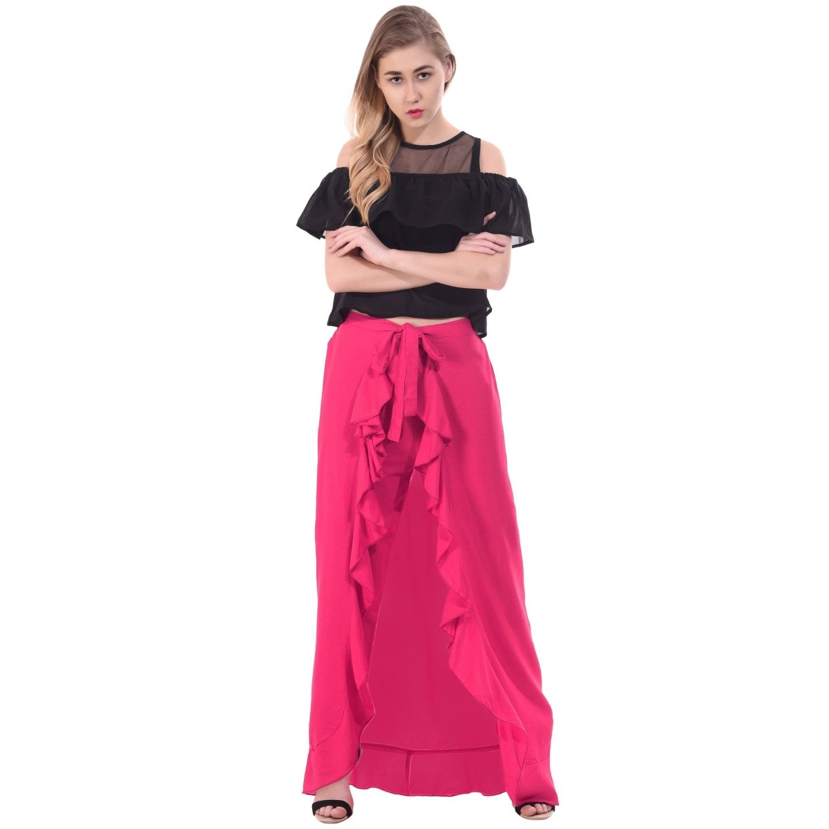Asmaani Pink Color Plain Ruffle Palazzo