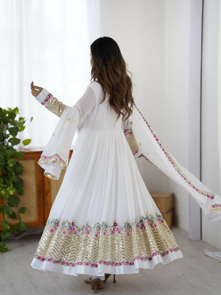 Joban Fashion White Georgette Sequence Embroidery Work Readymade Kurta Set