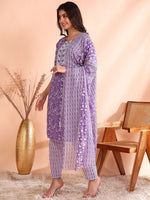 Thumbnail for Ode by House of Pataudi Printed Mirror Work Pure Cotton Kurta With Trouser & Dupatta - Distacart