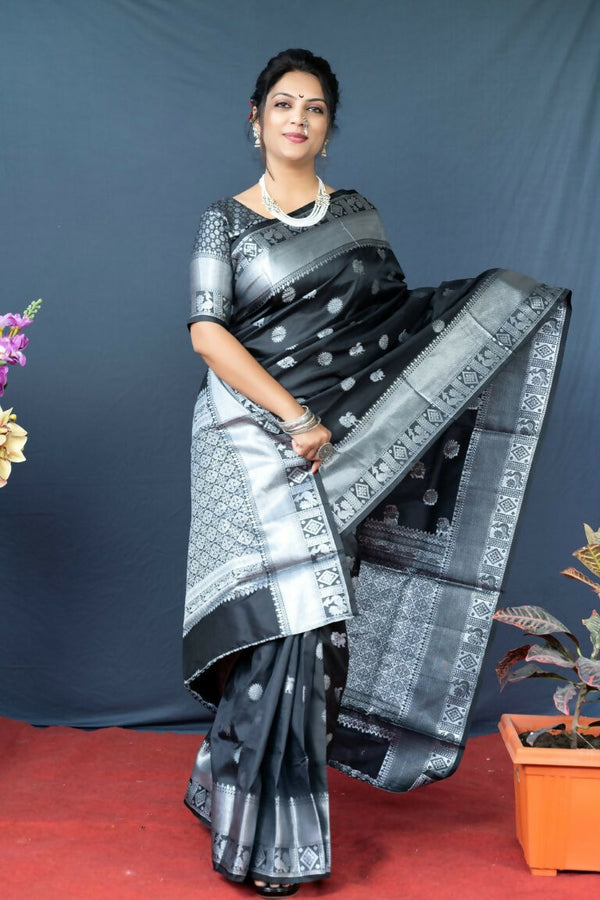 Jyoti Fashion Women's Black Soft Banarasi Silk Zari Woven Saree with Blouse - Distacart