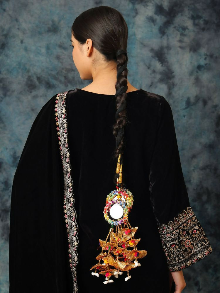 Ruby Raang Gold Gota Pati Work And Colorful Pastel Hues Threads With Shell And Black Thread And Mirror Work - Distacart