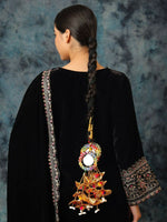Thumbnail for Ruby Raang Gold Gota Pati Work And Colorful Pastel Hues Threads With Shell And Black Thread And Mirror Work - Distacart