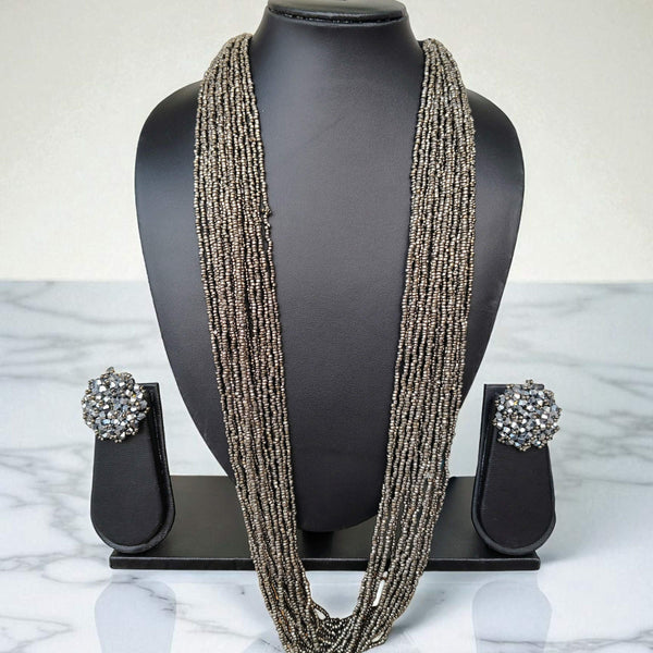 Inhanns Rangsaaz 20-Layer Luxe Long Beaded Necklace (With Optional Statement Earrings) - Silver With Earring - Distacart