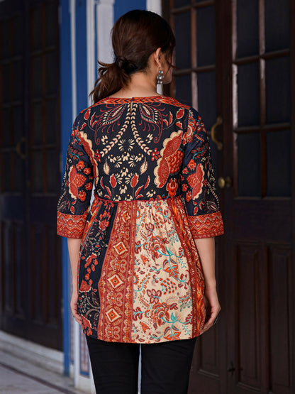 Juniper Women's Multi Colored Ethnic Motif Printed Cotton Peplum Tunic - Distacart