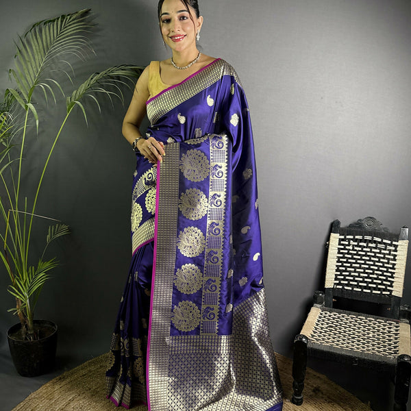 Joban Fashion Purple Banarasi Soft Lichi Silk Paisley Saree