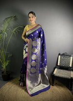 Thumbnail for Joban Fashion Purple Banarasi Soft Lichi Silk Paisley Saree
