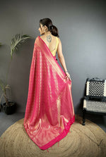 Thumbnail for Joban Fashion Rani Pink Paisley & Floral Soft Satin Silk Banarasi Silk Saree - Distacart