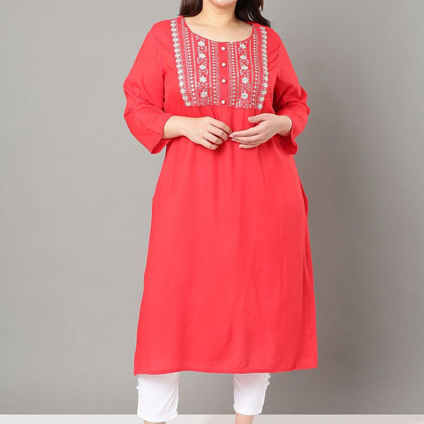 Sztori Floral Embroidered Yoke Design Sequined Straight Kurta - Distacart