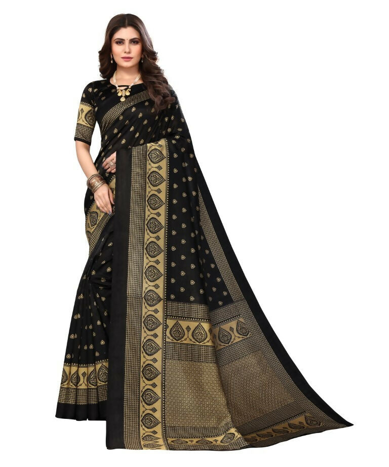 Vamika Black Printed Art Silk Saree - Distacart