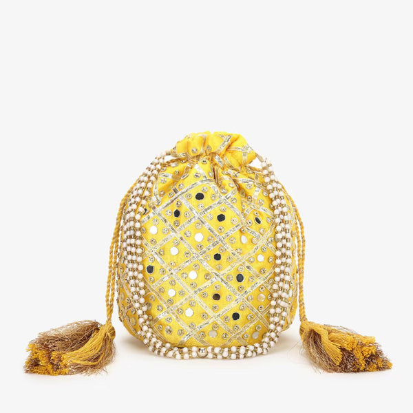 Joban Fashion Embroidered Potli Clutch - Yellow