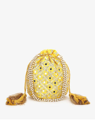 Joban Fashion Embroidered Potli Clutch - Yellow