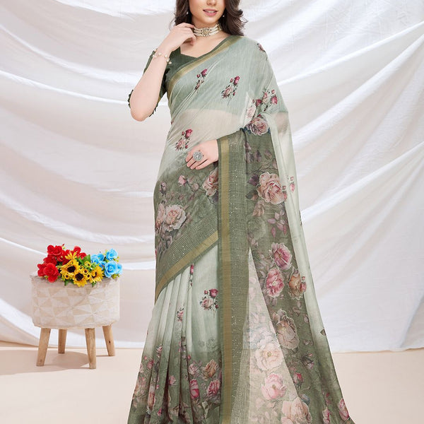 Mitera Floral Printed Zari Saree - Distacart