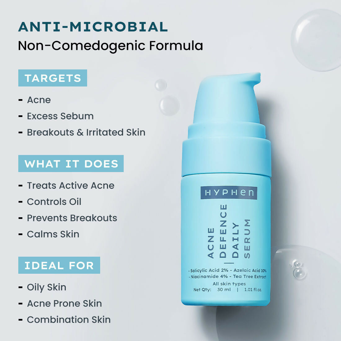 Hyphen By Kriti Sanon Acne Defence Daily Serum With 2% Salicylic Acid For Active Acne & Breakouts - Distacart