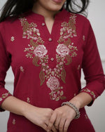 Thumbnail for The52 Women's Beautiful Rayon Slub Fabric Embroidery Work Straight Kurta Pant and Dupatta Set - Distacart