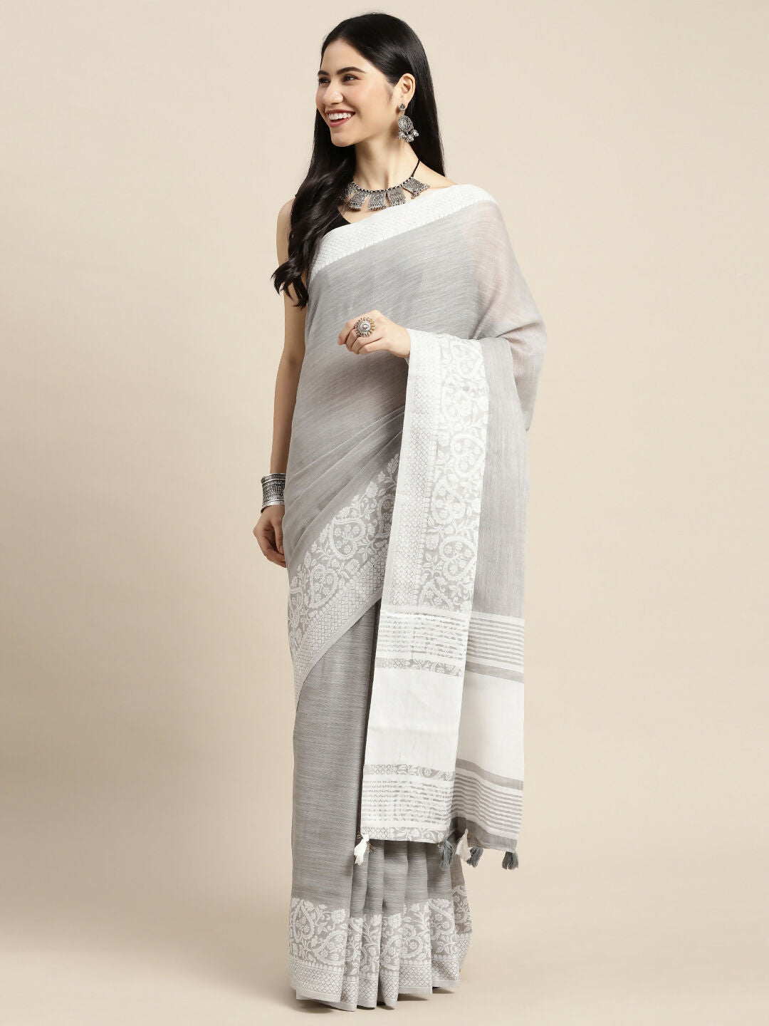 Astita Linen Grey Saree