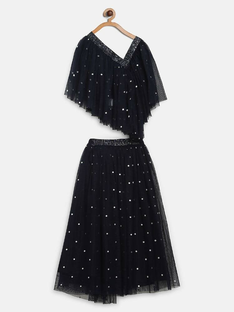 Ahalyaa Navy Blue Net Asymmetric Kids Top With Skirt For Girls - Distacart