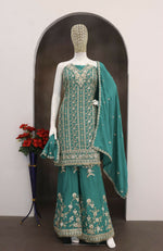 Thumbnail for Anaita Turquoise Chinon Stitched Suit with Embroidery Codding Sequence Work - Distacart