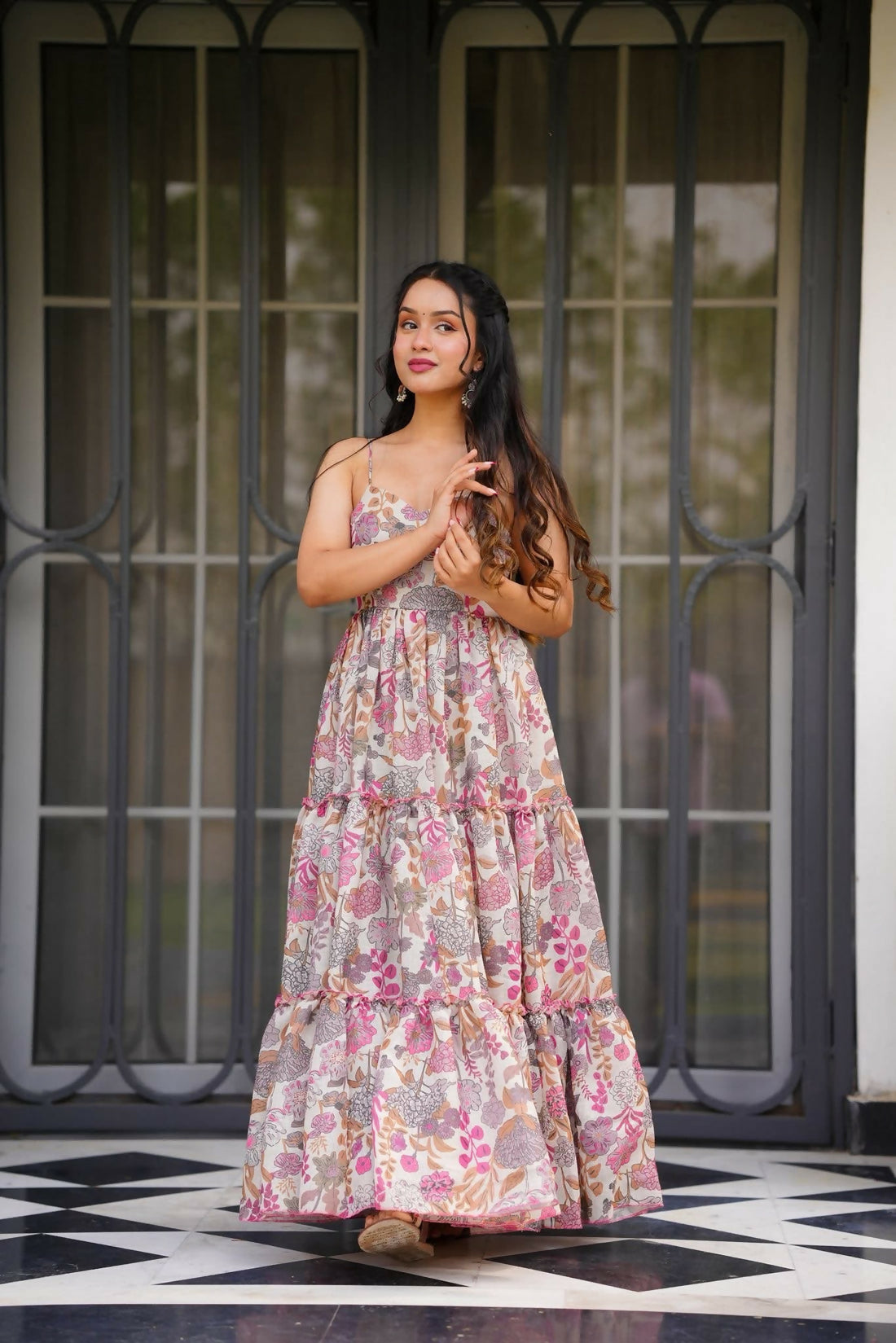 The52 Women's Gorgeous Flared Partywear Designer Poly Rayon Gown-Multi - Dista