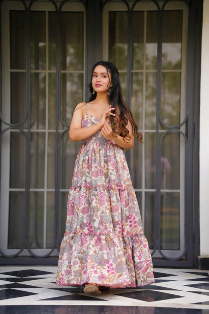 The52 Women's Gorgeous Flared Partywear Designer Poly Rayon Gown-Multi - Dista