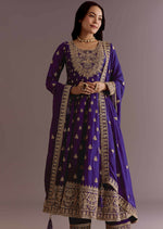 Thumbnail for Teeya Creation Purple Color Chinnon Silk Embroidery Work Gown - Distacart