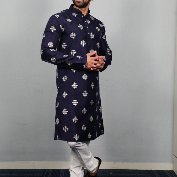 Prazu Fashion Blue Silk Copper Sequence Work Kurta