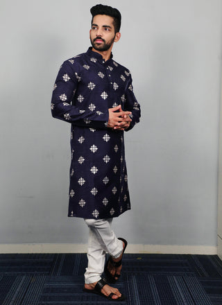 Prazu Fashion Blue Silk Copper Sequence Work Kurta