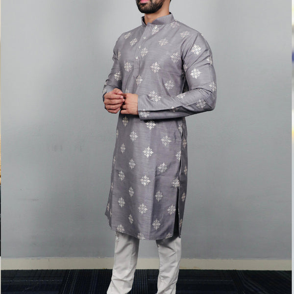 Prazu Fashion Grey Silk Copper Sequence Work Kurta