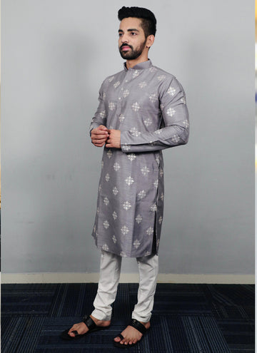 Prazu Fashion Grey Silk Copper Sequence Work Kurta - Distacart