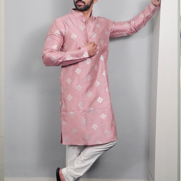 Prazu Fashion Onion Pink Silk Copper Sequence Work Kurta
