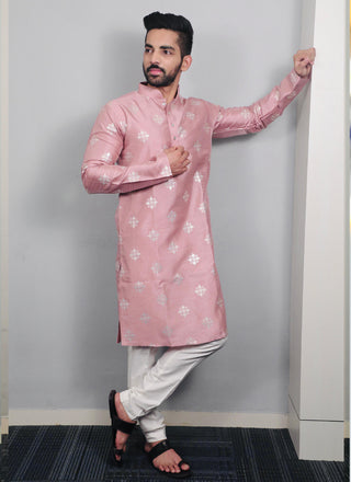 Prazu Fashion Onion Pink Silk Copper Sequence Work Kurta