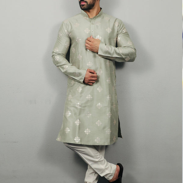 Prazu Fashion Pista Silk Copper Sequence Work Kurta