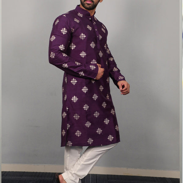 Prazu Fashion Violet Silk Copper Sequence Work Kurta