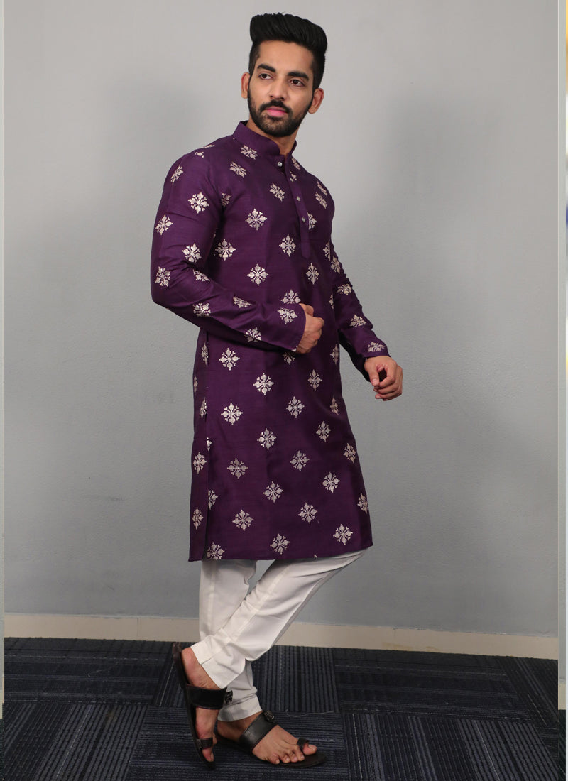 Prazu Fashion Violet Silk Copper Sequence Work Kurta - Distacart