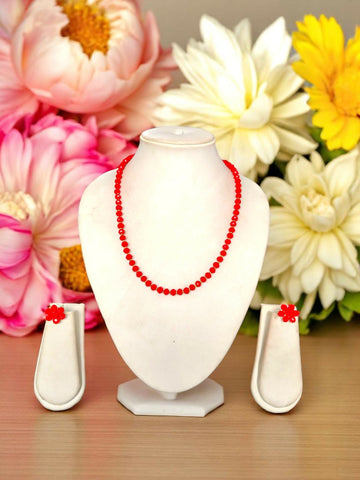 Inhanns Crystal Bloom – Single Line Necklace + Studs - Red - Distacart