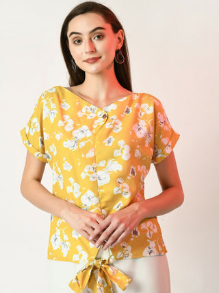 Myshka Women's Yellow Printed Top - Distacart