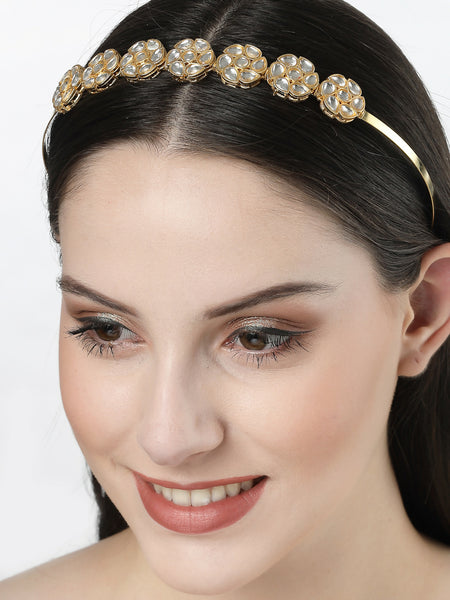 NVR Women's Gold-Plated Kundan Embellished Hairband - Distacart